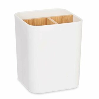 Tandenborstelhouder Berilo B9041-WHITE Wit Bamboe Polypropyleen 9 x 11 x 9 cm (6 Stuks) 2