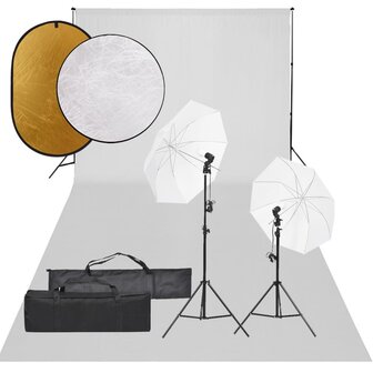 Fotostudioset met verlichtingsset, achtergrond en reflector 1