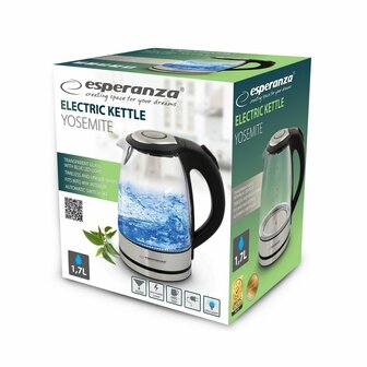 Waterkoker Esperanza EKK012  Zwart Glas Plastic 2200 W 1,7 L 3