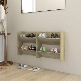 Wandschoenenkasten 2 st 60x18x60 cm spaanplaat sonoma eiken 1