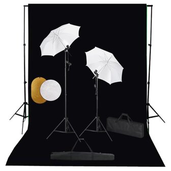 Fotostudioset met lampen, paraplu&amp;apos;s, achtergrond en reflector 1