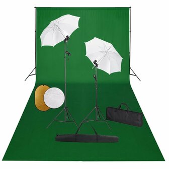 Fotostudioset met lampen, paraplu&amp;apos;s, achtergrond en reflector 1