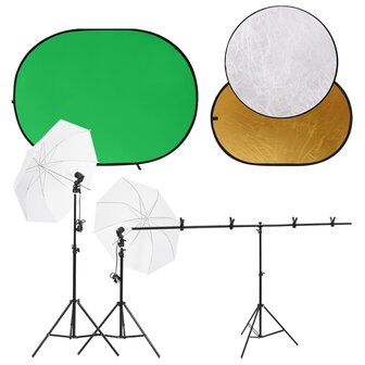 Fotostudioset met lichtset, achtergrondscherm en reflector 1