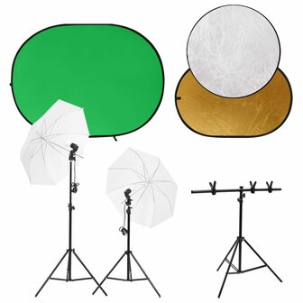 Fotostudioset met lichtset, achtergrondscherm en reflector 1