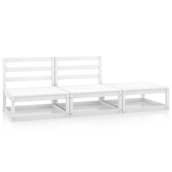 3-delige Loungeset massief grenenhout wit 1