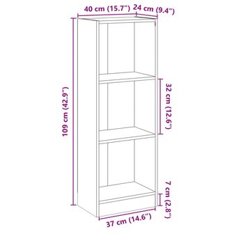 Boekenkast met 3 schappen 40x24x109 cm bewerkt hout betongrijs 8