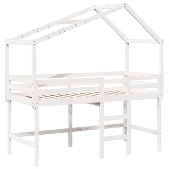 Halfhoogslaper met ladder en bedhuis grenenhout wit 80x200 cm 3