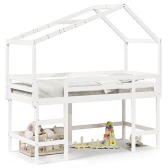 Halfhoogslaper met ladder en bedhuis grenenhout wit 80x200 cm 2
