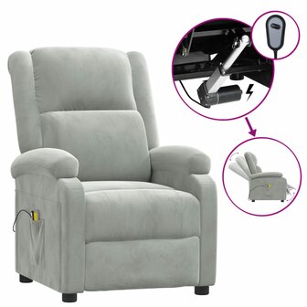Massagestoel elektrisch fluweel lichtgrijs 2