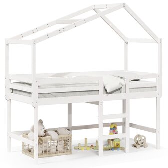 Halfhoogslaper met ladder en bedhuis grenenhout wit 90x190 cm 2
