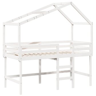 Halfhoogslaper met ladder en bedhuis grenenhout wit 90x190 cm 3