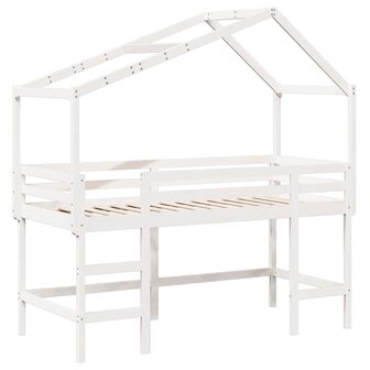 Halfhoogslaper met ladder en bedhuis grenenhout wit 90x190 cm 3