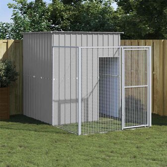 Hondenhok met ren 165x251x181 cm gegalvaniseerd staal grijs 1