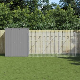 Hondenhok met ren 165x659x181 cm gegalvaniseerd staal grijs 1