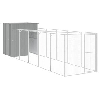 Hondenhok met ren 165x659x181 cm gegalvaniseerd staal grijs 2