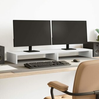 Monitorstandaard 100x27x10 cm bewerkt hout wit 1