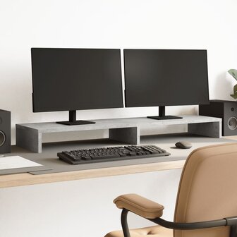 Monitorstandaard 100x27x10 cm bewerkt hout betongrijs 1