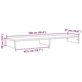 Monitorstandaard 100x27x10 cm bewerkt hout oud houtkleurig 9