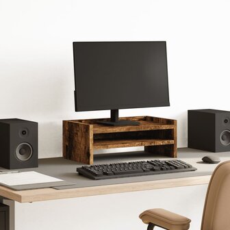 Monitorstandaard 42x24x16 cm bewerkt hout gerookt eikenkleurig 1