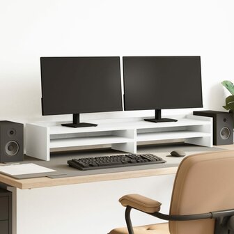 Monitorstandaard 100x24x16 cm bewerkt hout wit 1