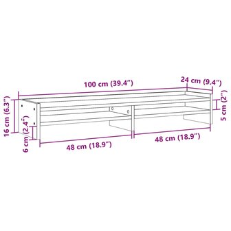 Monitorstandaard 100x24x16 cm bewerkt hout wit 9