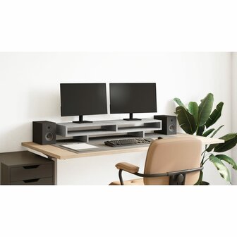 Monitorstandaard 100x27x15 cm bewerkt hout betongrijs 1