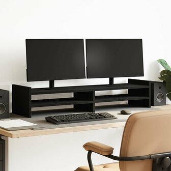 Monitorstandaard 100x27x20 cm bewerkt hout zwart 1