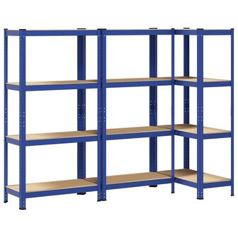 Opbergrekken 3 st 4-laags staal en bewerkt hout blauw 2