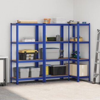 Opbergrekken 3 st 4-laags staal en bewerkt hout blauw 3