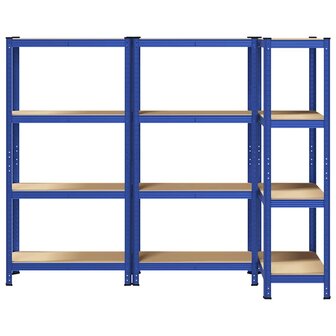 Opbergrekken 3 st 4-laags staal en bewerkt hout blauw 4