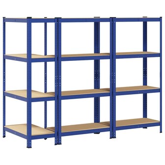 Opbergrekken 3 st 4-laags staal en bewerkt hout blauw 6