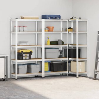 Opbergrekken 5-laags 3 st staal en bewerkt hout zilverkleurig 3