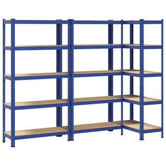 Opbergrekken 3 st 5-laags staal en bewerkt hout blauw 2