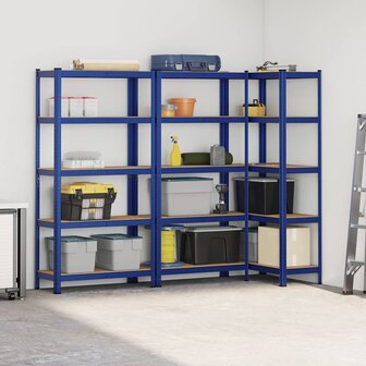 Opbergrekken 3 st 5-laags staal en bewerkt hout blauw 3