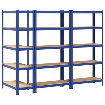 Opbergrekken 3 st 5-laags staal en bewerkt hout blauw 6