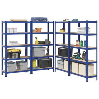 Opbergrekken 4 st 5-laags staal en bewerkt hout blauw 1