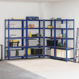 Opbergrekken 4 st 5-laags staal en bewerkt hout blauw 3