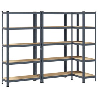 Opbergrekken 5-laags 3 st staal &amp; bewerkt hout antracietkleurig 2