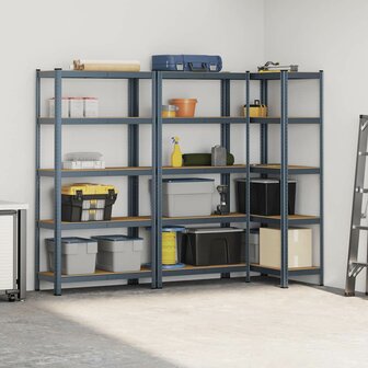 Opbergrekken 5-laags 3 st staal &amp; bewerkt hout antracietkleurig 3