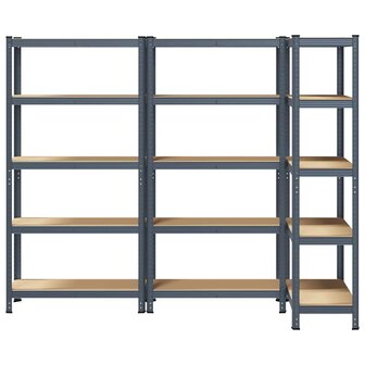 Opbergrekken 5-laags 3 st staal &amp; bewerkt hout antracietkleurig 4