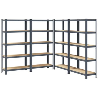 Opbergrekken 5-laags 4 st staal &amp; bewerkt hout antracietkleurig 2