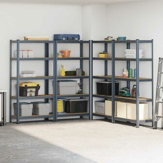 Opbergrekken 5-laags 4 st staal &amp; bewerkt hout antracietkleurig 3