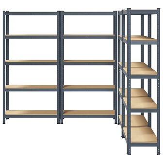 Opbergrekken 5-laags 4 st staal &amp; bewerkt hout antracietkleurig 4
