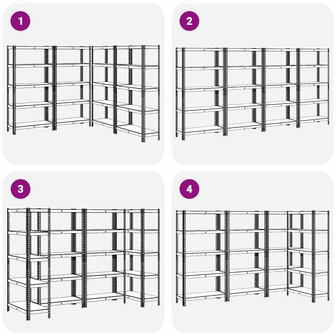 Opbergrekken 5-laags 4 st staal &amp; bewerkt hout antracietkleurig 7