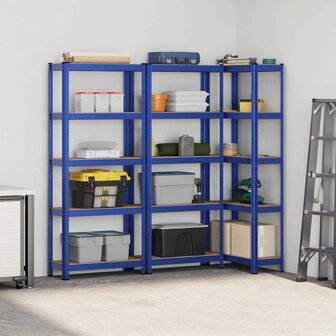 Opbergrekken 3 st 5-laags staal en bewerkt hout blauw 3