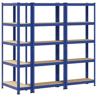 Opbergrekken 3 st 5-laags staal en bewerkt hout blauw 6