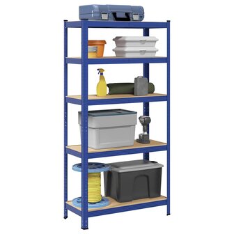Opbergrek 5-laags staal &amp; bewerkt hout blauw 1