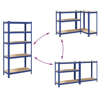 Opbergrek 5-laags staal &amp; bewerkt hout blauw 7