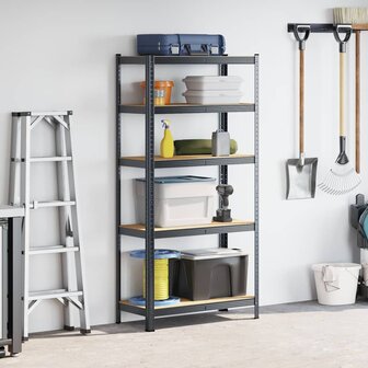 Opbergrek 5-laags staal &amp; bewerkt hout antracietkleurig 3