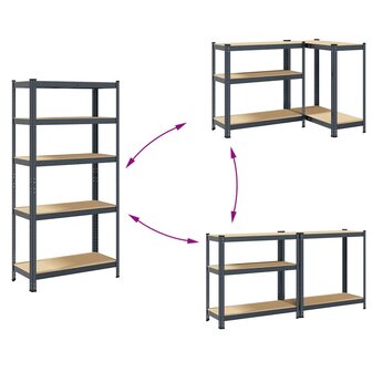 Opbergrek 5-laags staal &amp; bewerkt hout antracietkleurig 7